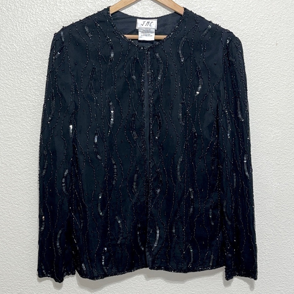 J.M.C. Black Beaded Sequined 100% SILK Vintage Jacket